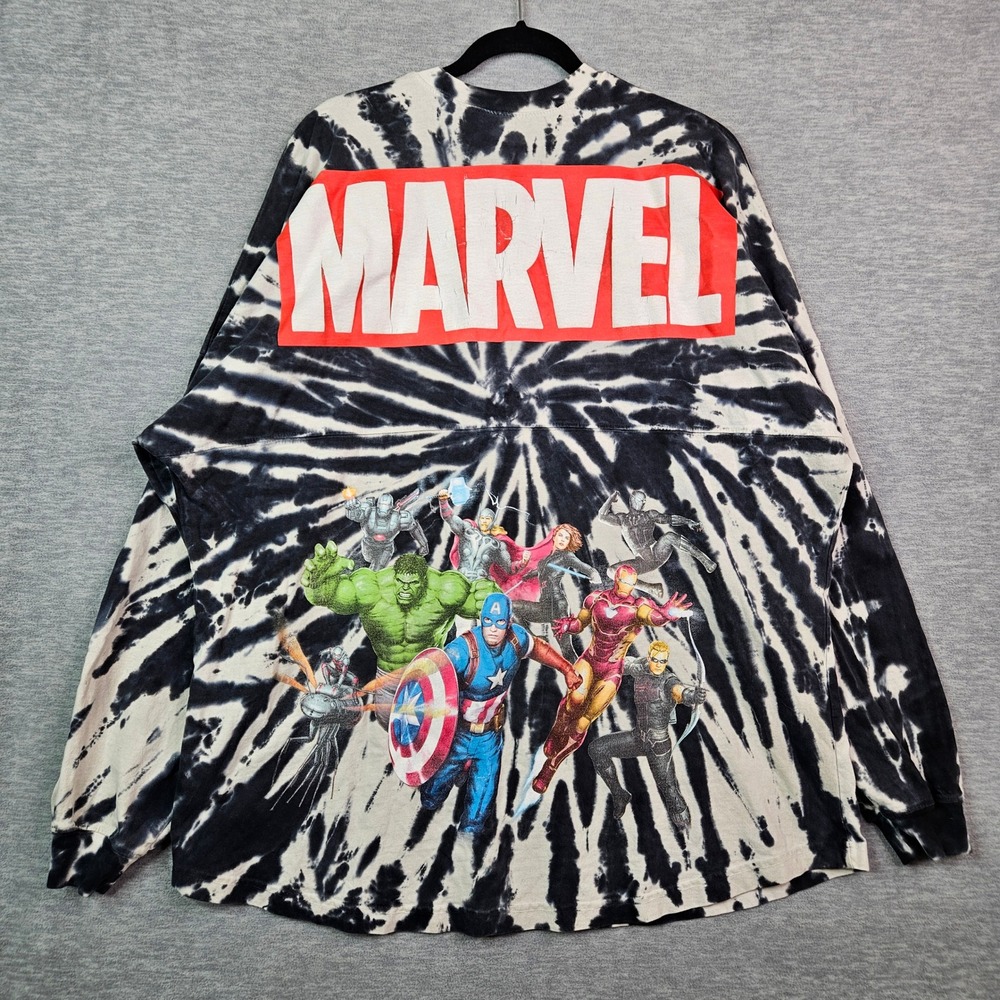 Marvel Spirit Jersey Avengers Tie Dye Long Sleeve Shirt XXL Black White MCU - Picture 2 of 10